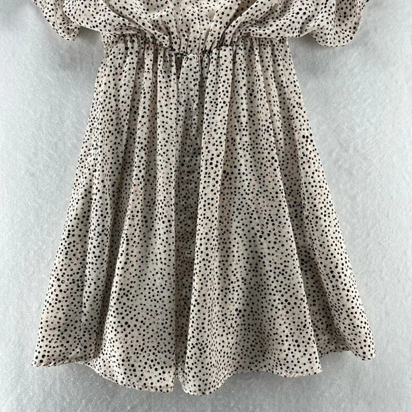 EXPRESS Dress Size 2XS Polka Dot Fit & Flare Mini Shirred Dolman Sleeve Pink - Picture 5 of 11